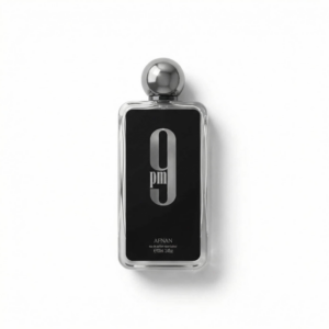 Bottle of Afnan 9PM EDP fragrance on a white background with soft shadow