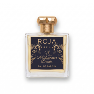 Bottle of Roja Parfums A Midsummer Dream EDP fragrance on a white background with soft shadow
