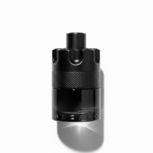 Bottle of Azzaro The Most Wanted EDP Intense fragrance on a white background with soft shadow