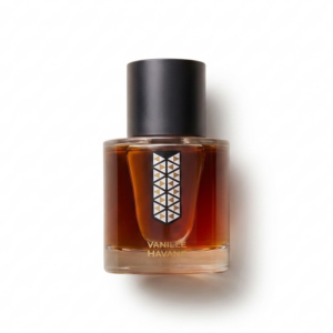 Bottle of Les Indémodables Vanille Havane EDP fragrance on a white background with soft shadow